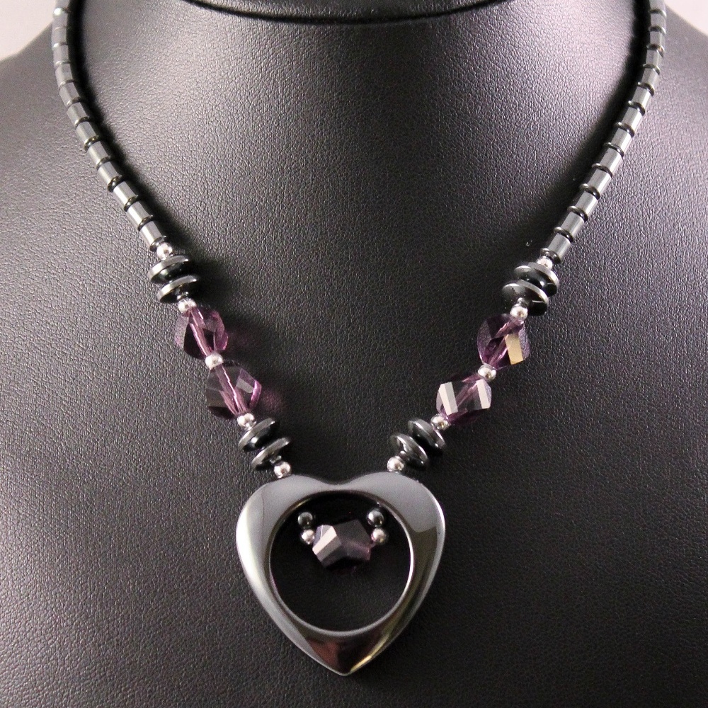 Ironstone Open Heart and Purple Gemstone Necklace